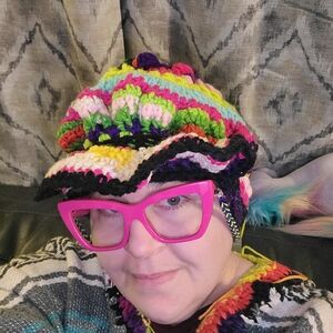 Vibrant Multicolor Knit Hat and Glasses Set